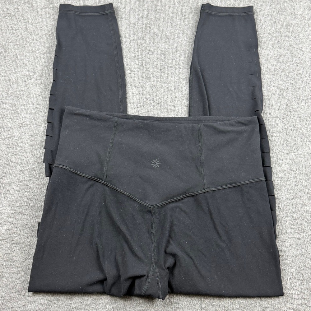 Athleta On Your Mark Women's M Medium Tight Powervita Black Laser Cut Leggings